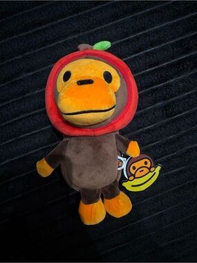 Plush Monkey Stuffed Animal Toy - Brown & Orange with Red Apple Hood